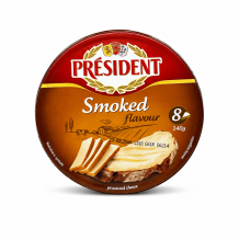 Cир Smoked  плавлений порційний з ароматом копчення 140 г/шт 45% (кругла кор) PRESIDENT