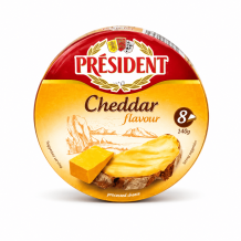 Cир Cheddsar плавлений порційний з ароматом Чеддеру 140 г/шт 35% (кругла кор) PRESIDENT