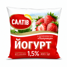 Йогурт з плодово-ягідним наповнювачем ПОЛУНИЦЯ 1,5% 400 г ТМ Салтів