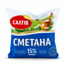 Сметана 15% плівка 350 г ДСТУ ТМ Салтів