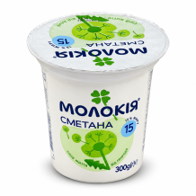 Сметана 15 % стакан 300 г Молокія